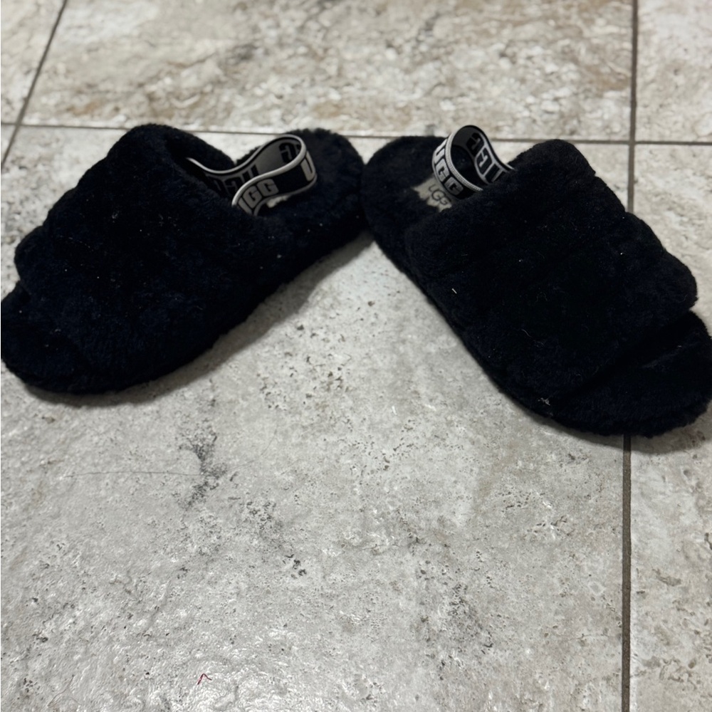 UGG Black Plush Slippers